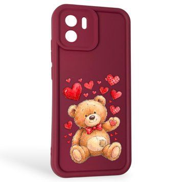 Чехол силиконовый Soft Touch с 3D принтом милый мишка для Xiaomi Redmi A1 бордовый (Полная защита камеры) 0044856 фото
