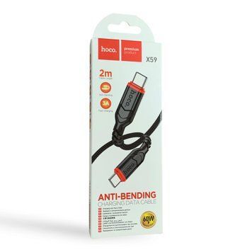 Кабель Hoco X59 Type-C &ndash; Type-C 60W 2 м чёрный (нейлоновая оплётка, PD 3A, Anti-bending) 0062555 фото