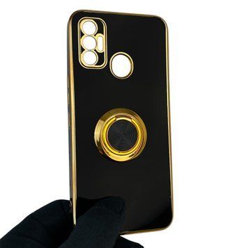 Чехол для Tecno Spark 7 KF6n с кольцом-подставкой с золотой окантовкой на техно спарк 7 черный gs1 0020719 фото