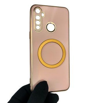 Чехол для Realme 5 с кольцом MagSafe с золотой окантовкой на реалми 5 пудровый gs1 0022243 фото