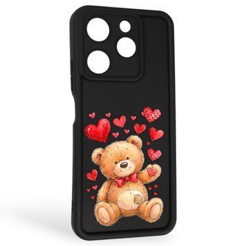 Чехол силиконовый Soft Touch с 3D принтом милый мишка для TECNO Spark 10 Pro (KI7) черный (Полная защита камеры) 0045016 фото