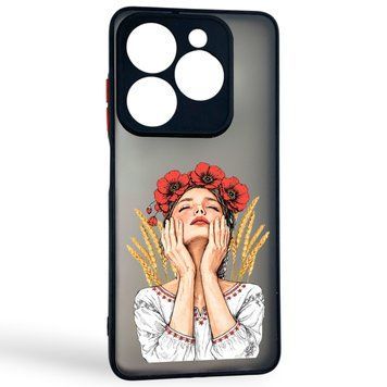 Чохол для телефона TECNO Spark Go 2024 (BG6) с 3D принтом дівчина маки колоски із захистом камери чорний 0059261 фото