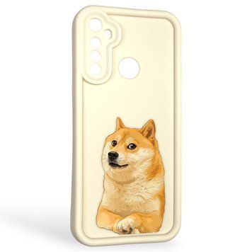 Чехол силиконовый оригинальный Soft Touch с 3D принтом мема сибу для Realme 5i молочный (Полная защита камеры) 0047395 фото