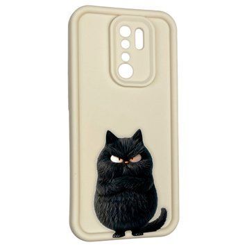 Чохол силіконовий оригінальний Soft Touch з 3D принтом злого кота для Xiaomi Redmi 9 молочний (Повний захист камери) 0046711 фото