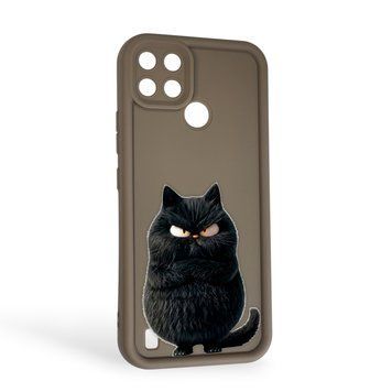 Чохол силіконовий Soft Touch з 3D принтом злого кота для Realme C21Y коричневий (Повний захист камери) 0046969 фото