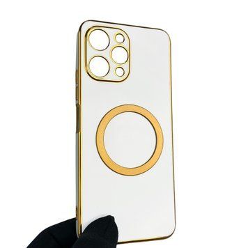 Чехол для Xiaomi Redmi 12 4G с кольцом MagSafe с золотой окантовкой на редми 12 белый gs1 0022539 фото