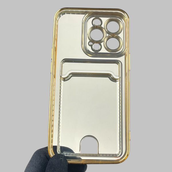 Чехол для Apple iPhone 13 Pro с золотой окантовкой с карманом для карт на айфон 13 про золотой 0013005 фото