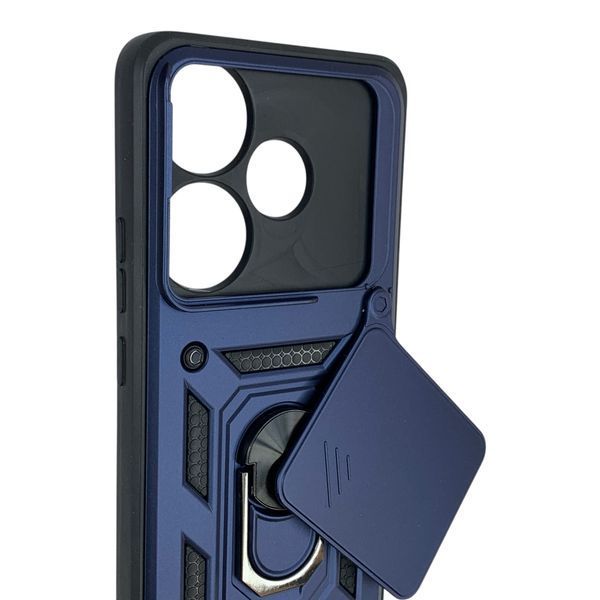 Чехол противоударный для Xiaomi Poco F6 с магнитной пластиной со шторкой на камере синий 0050812 фото