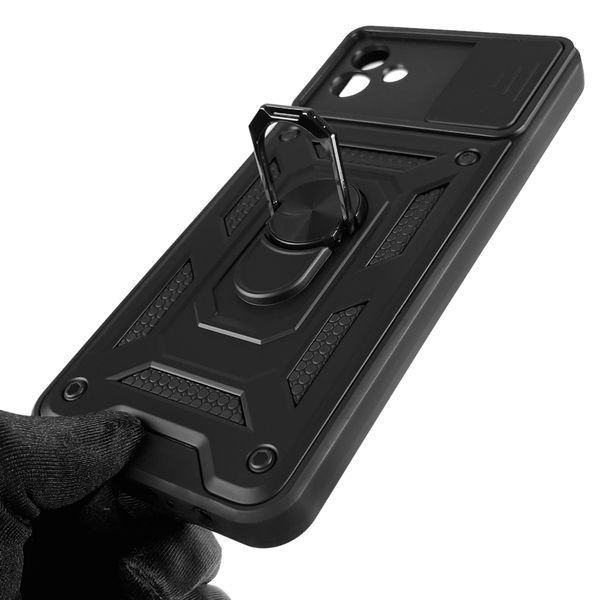 Чохол для Samsung Galaxy A04 SM-A045F броньований з кільцем-тримачем підставкою зі шторкою на камері на самсунг а04 чорний 0000193 фото