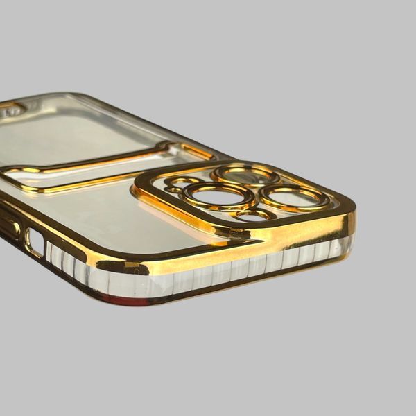 Чехол для Apple iPhone 13 Pro с золотой окантовкой с карманом для карт на айфон 13 про золотой 0013005 фото