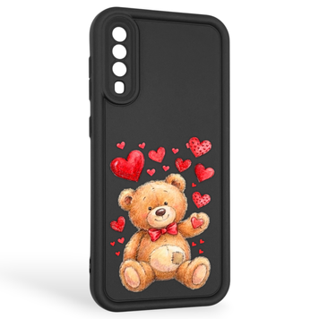 Чехол силиконовый оригинальный Soft Touch с 3D принтом милый мишка для Samsung Galaxy A50s (SM-A507F) черный (Полная защита камеры) 0043468 фото