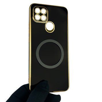 Чехол для OPPO A15 с кольцом MagSafe с золотой окантовкой на оппо а15 черный gs1 0021302 фото