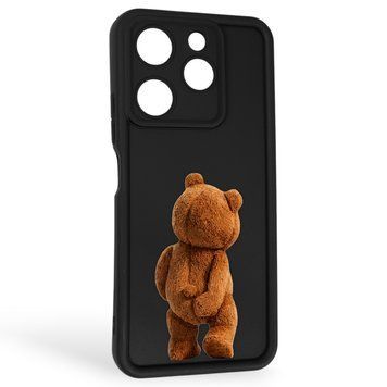 Чехол силиконовый Soft Touch с 3D принтом смешного теда мишки для TECNO Spark 10 Pro (KI7) черный (Полная защита камеры) 0049412 фото