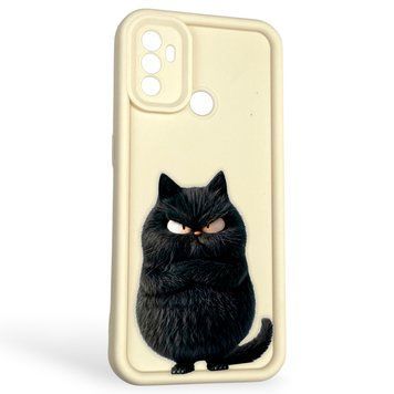 Чехол силиконовый оригинальный Soft Touch с 3D принтом злой котик для Oppo A32 молочный (Полная защита камеры) 0046260 фото
