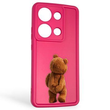 Чехол силиконовый оригинальный Soft Touch с 3D принтом смешного теда мишки для Xiaomi Poco M6 Pro 4G малиновый (Полная защита камеры) 0049034 фото
