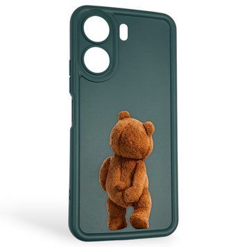 Чохол силіконовий оригінальний Soft Touch з 3D принтом кумедний тед ведмідик для Xiaomi Redmi 13C темно-зелений (Повний захист камери) 0048884 фото