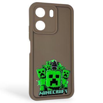 Чехол силиконовый Soft Touch с 3D принтом Майнкрафт для Xiaomi Redmi 13C коричневый (Полная защита камеры) 0041451 фото