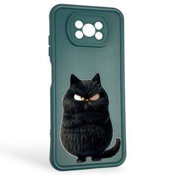 Чохол силіконовий оригінальний Soft Touch з 3D принтом злого кота для Xiaomi Poco X3 Pro темно-зелений (Повний захист камери) 0046612 фото