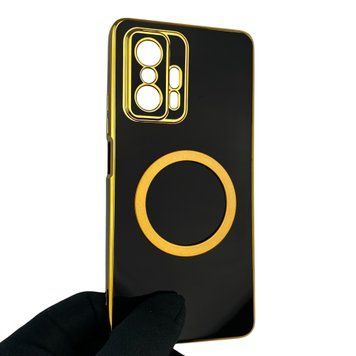 Чехол для Xiaomi 11T Pro с кольцом MagSafe с золотой окантовкой на сяоми 11т про черный gs1 0022913 фото