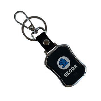 Металевий брелок Skoda на ключі авто з обробкою soft-touch (шкіряний ремінець) 0061311 фото