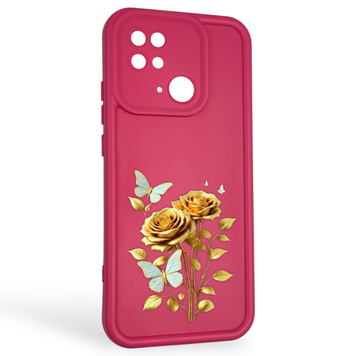 Чехол силиконовый Soft Touch с 3D принтом женским для Xiaomi Poco C40 малиновый (Полная защита камеры) 0042892 фото