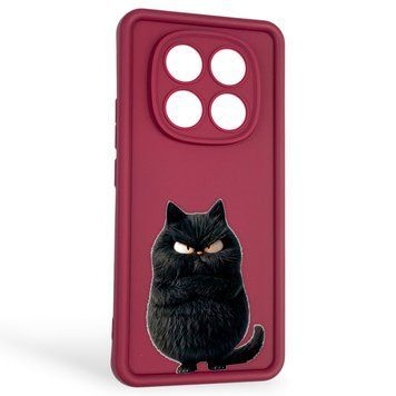 Чехол силиконовый оригинальный Soft Touch с 3D принтом злой котик для Xiaomi Redmi Note 14 Pro 4G бордовый (Полная защита камеры) 0046862 фото