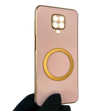 Чехол для Xiaomi Redmi Note 9 Pro с кольцом MagSafe с золотой окантовкой на сяоми редми нот 9 про пудровый gs1 0022699 фото