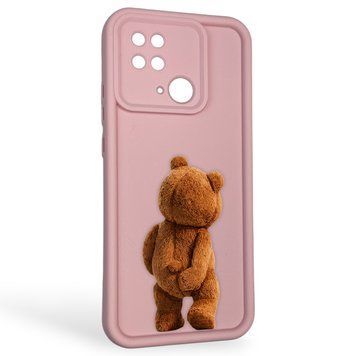 Чехол силиконовый оригинальный Soft Touch с 3D принтом смешного теда мишки для Xiaomi Redmi 10C розовый (Полная защита камеры) 0048834 фото