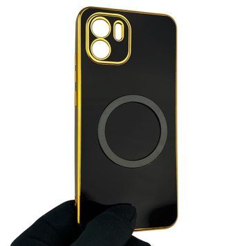 Чехол для Xiaomi Redmi A1 с кольцом MagSafe с золотой окантовкой на редми а1 черный gs1 0021714 фото