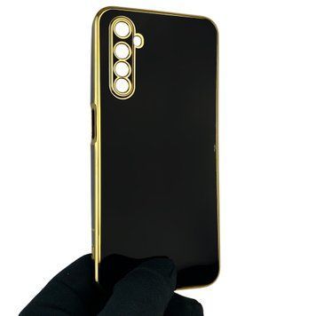 Чехол для Realme 6 с защитой камеры с золотой окантовкой на реалми 6 черный gs1 0019615 фото