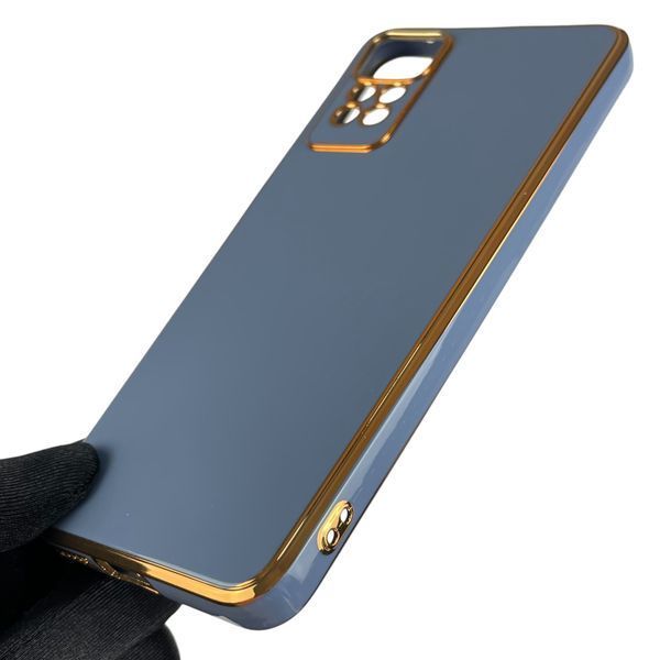 Чехол для Xiaomi Redmi Note 12 Pro 4G с золотой окантовкой с защитой камеры на сяоми редми нот 12 про 4г синий 0000044 фото