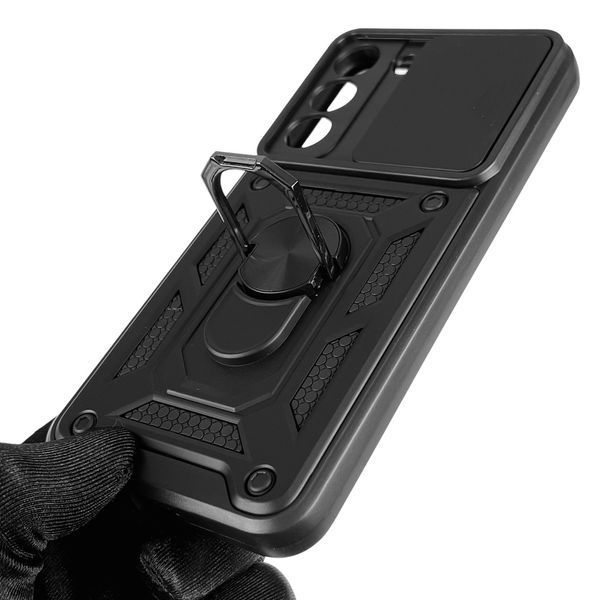 Чохол для Samsung Galaxy S22 (SM-S901B) броньований з кільцем зі шторкою на самсунг з22 чорний 0007929 фото