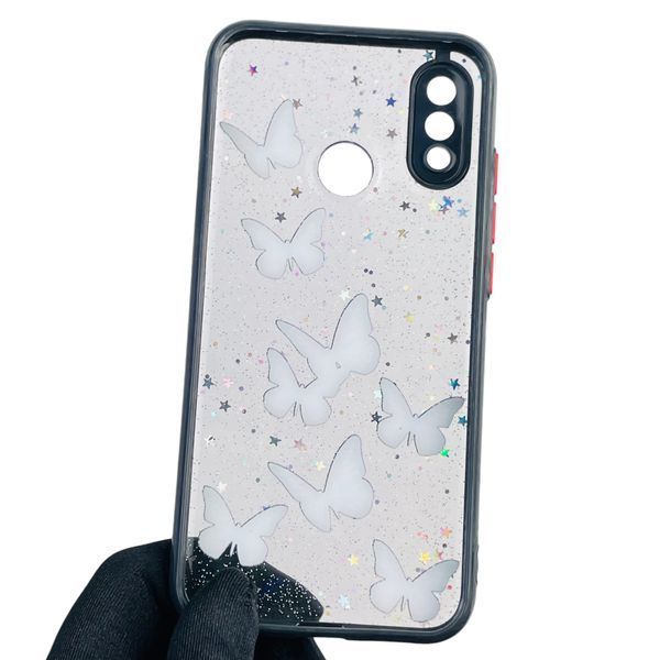 Чехол для Huawei P20 Lite с блёстками с бабочками на хуавей п20 лайт черный 0037532 фото