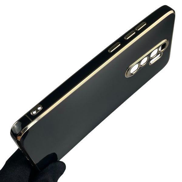 Чехол для Xiaomi Redmi Note 8 Pro с золотой окантовкой с защитой камеры на сяоми редми нот 8 про чёрный 0008351 фото