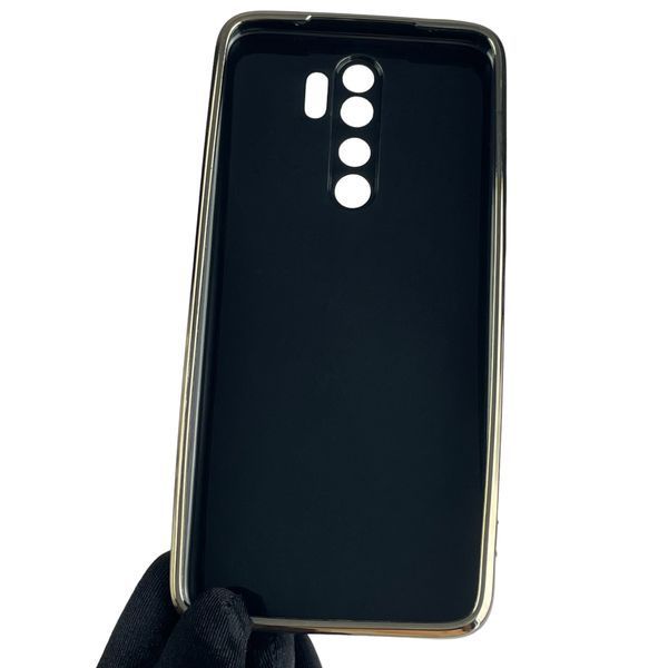 Чехол для Xiaomi Redmi Note 8 Pro с золотой окантовкой с защитой камеры на сяоми редми нот 8 про чёрный 0008351 фото