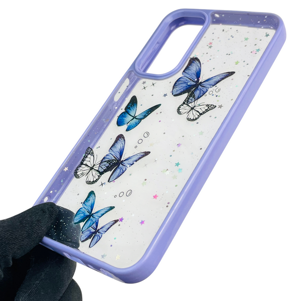 Чохол для Samsung Galaxy A25 5G (SM-A256B) з блискітками з метеликами на самсунг а25 5г бузковий 0037633 фото