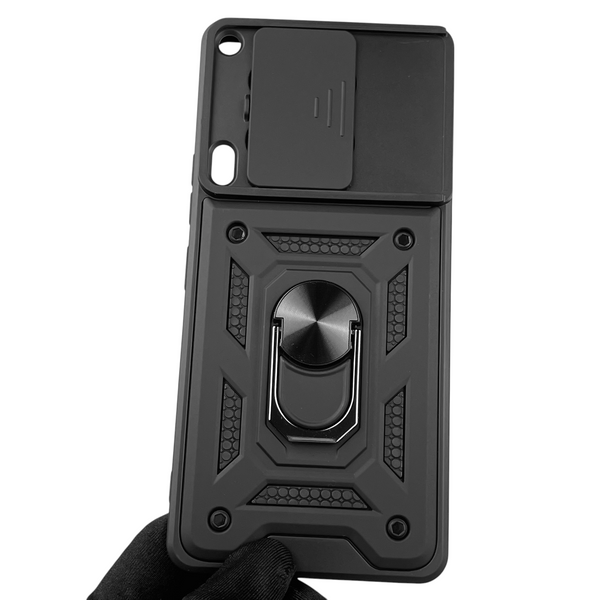 Чехол для Tecno Camon 30 (CL6) бронированный с кольцом со шторкой на техно камон 30 чёрный rg1 0015827 фото