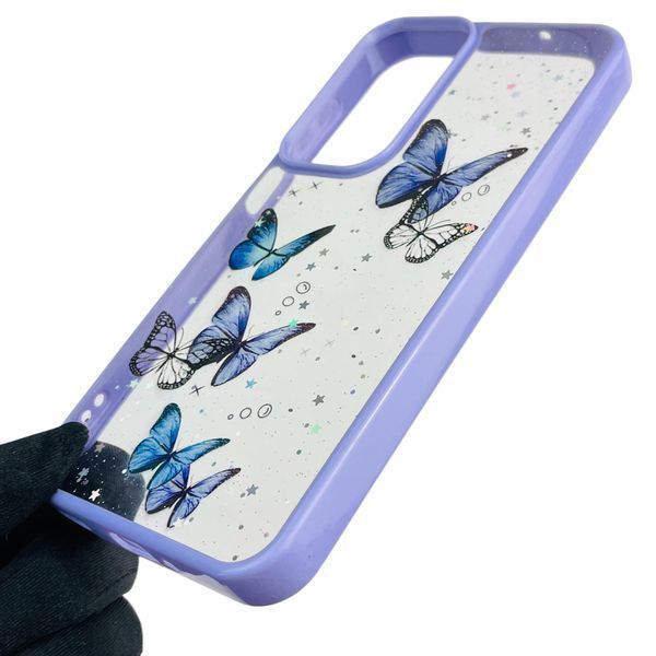 Чехол для Samsung Galaxy M35 (SM-M356B) с блёстками с бабочками на самсунг м35 сиреневый 0037685 фото