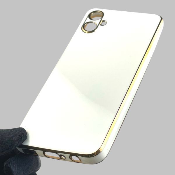 Чехол для Samsung Galaxy A05 (SM-A055) женский с золотой окантовкой с защитой камеры на самсунг а05 белый 0012196 фото
