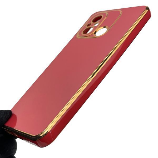 Чехол для Xiaomi Redmi 11A глянцевый с золотой окантовкой с защитой камеры на сяоми редми 11а красный 0000094 фото