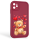 Чохол силіконовий оригінальний Soft Touch з 3D принтом милий ведмедик для Apple iPhone 11 бордовий (Повний захист камери) 0043190 фото 1
