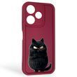 Чохол силіконовий оригінальний Soft Touch з 3D принтом злого кота для Xiaomi Poco M6 4G бордовий (Повний захист камери) 0046663 фото