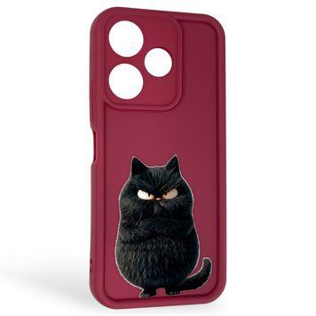 Чохол силіконовий оригінальний Soft Touch з 3D принтом злого кота для Xiaomi Poco M6 4G бордовий (Повний захист камери) 0046663 фото