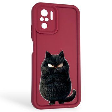 Чехол силиконовый оригинальный Soft Touch с 3D принтом злой котик для Xiaomi Redmi Note 10s бордовый (Полная защита камеры) 0046763 фото