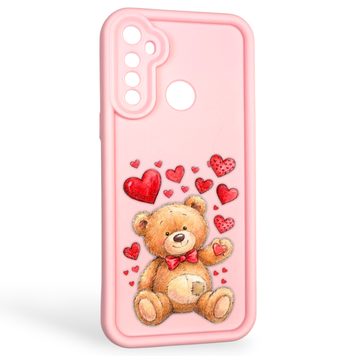 Чехол силиконовый оригинальный Soft Touch с 3D принтом милый мишка для Realme 5 розовый (Полная защита камеры) 0043300 фото