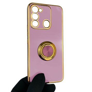 Чохол для TECNO Spark 8C (KG5k) з кільцем-підставкою із золотою окантовкою на техно спарк 8с чорничний gs1 0020723 фото