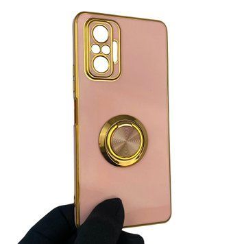 Чехол для Xiaomi Redmi Note 10 Pro 4G с кольцом-подставкой с золотой окантовкой на редми нот 10 про пудровый gs1 0020847 фото