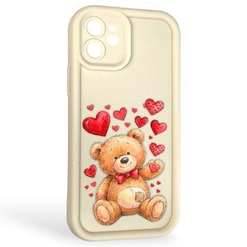 Чохол силіконовий оригінальний Soft Touch з 3D принтом милий ведмедик для Apple iPhone 12 молочний (Повний захист камери) 0043197 фото