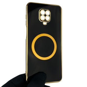 Чехол для Xiaomi Redmi Note 9 Pro с кольцом MagSafe с золотой окантовкой на сяоми редми нот 9 про черный gs1 0022702 фото