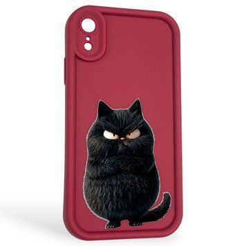 Чохол силіконовий оригінальний Soft Touch з 3D принтом злого кота для Apple iPhone Xr бордовий (Повний захист камери) 0046211 фото